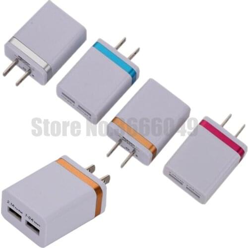 100pcs Universal US Plug 5V 2.1A Dual Ports USB Wall Charger Travel Adapter For iPhone Samsung iPad Smart Phone