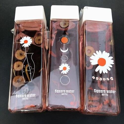 500ml Small Daisy Transparent Plastic Water Bottles BPA Free Creative Frosted Water Bottle With Portable Rope Travel Tea Cup HOT