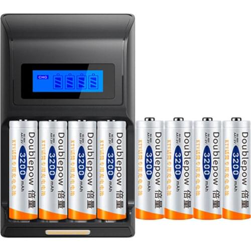 8PCS original 1.2v AA rechargeable battery large capacity 3200mAh Ni-MH rechargeable battery +4-slot smart fast charging charger