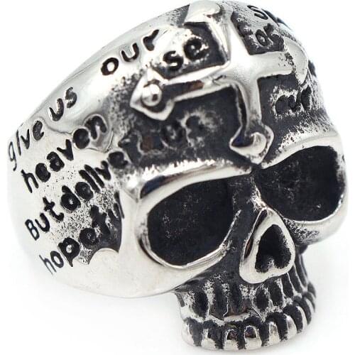 Asjerlya 2021 New Arrival Man Punk Rings Stainless Steel Cross Skull Silver Color Ring For Men Jewelry Dropshipping