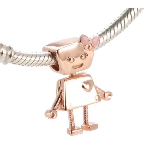 DoDoFly Genuine 925 sterling silver Rose Gold Robot Bella charms fit original bracelet DIY Jewelry