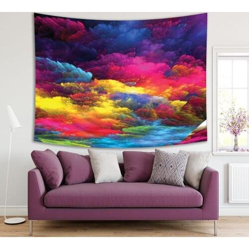 Tapestry Colorful Artwork Abstract Clouds Sky Galaxy Paint Strokes Imaginative Fantasy World Blue Pink Yellow Green