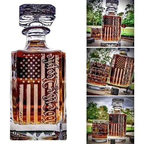 Whiskey Decanter with American Flag Design/450ml Display Bottle/Aromatherapy Bottle/Glass Bottle for Multi-Purpose E7