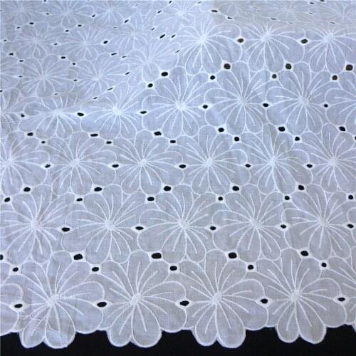 1 Yard Embroidery Blossom Cotton Lace Fabric With Eyelet In Ivory White Home Party Decoration Free Shipping