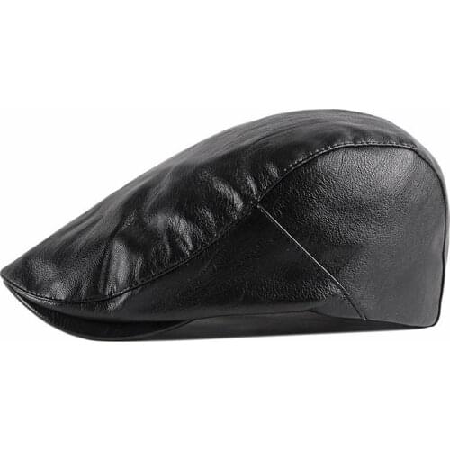 Leather Solid Color Newsboy Caps Flat Peaked Cap Men and Women Painter Beret Hats 96