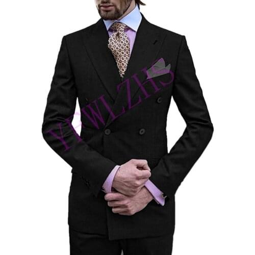 Handsome Groomsmen Double-Breasted Groom Tuxedos Mens Wedding Dress Man Jacket Blazer Prom Dinner (Jacket+Pants+Tie) K32