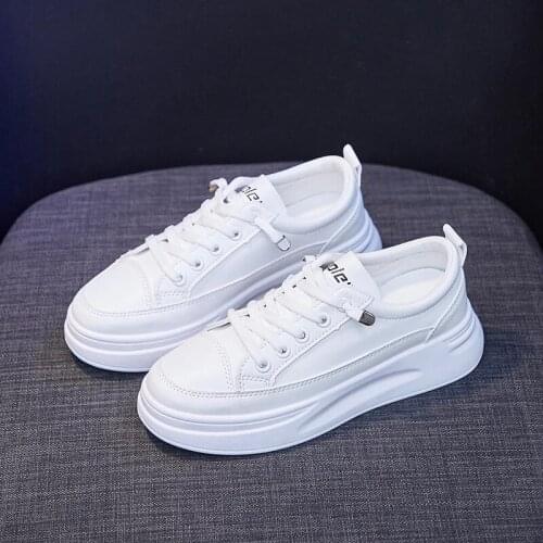 Leather Womens White Sneakers 2021 Fashion Women Casual Shoes Flat Shoes Teen Slip on Woman Vulcanize Shoes Wild Trend Footwear
