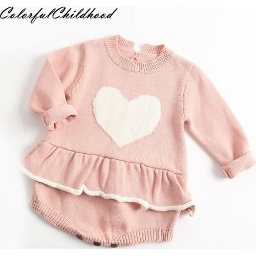 Sweet heart embroidery long sleeve kids romper baby boy/girls knitted jumpsuit infant newborn overalls children outfits