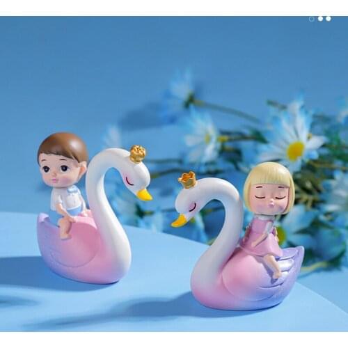 Mini Painted Lovers Swan Ornaments Resin Innovative DIY Accessories Micro Landscape Car Decoration Home Decor TS1
