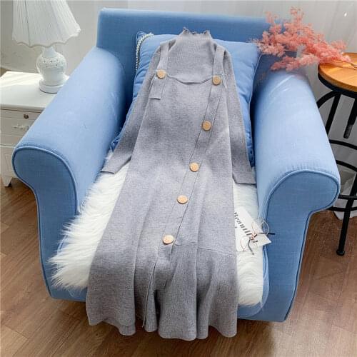 Fashion Style Knitted Women Sets Knitted Turtleneck Knitted Sweater and Dresses Suits Top Quality