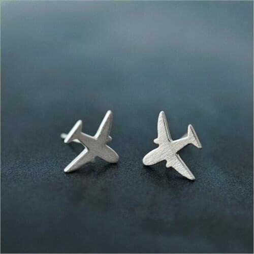 Real. 925 Sterling Silver Aircraft Airplane Plane Stud Earrings For Women Girl Handmade Brincos Jewelry ES467