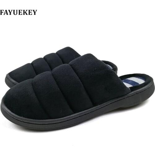FAYUEKEY New Autumn Winter Non-slip Cotton Plush Home Slippers Men Indoor\Floor Outdoor Thicken Warm Boys Slippers Flat Shoes