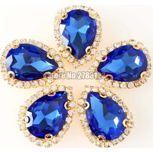New product! Light blue faltback sew on rhinestones high quality AAA Glass Crystal Gold bottom Crystal button Diy accessories