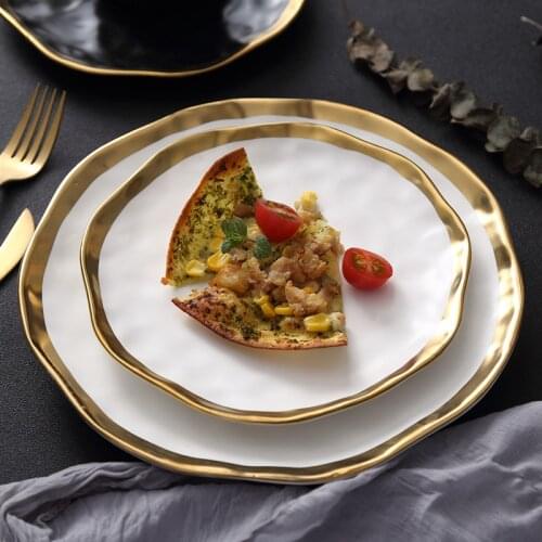 Plate Gold inlay Snack Dishes Luxury Gold Edges Plate Dinnerware Kitchen Plate Black And White Tray