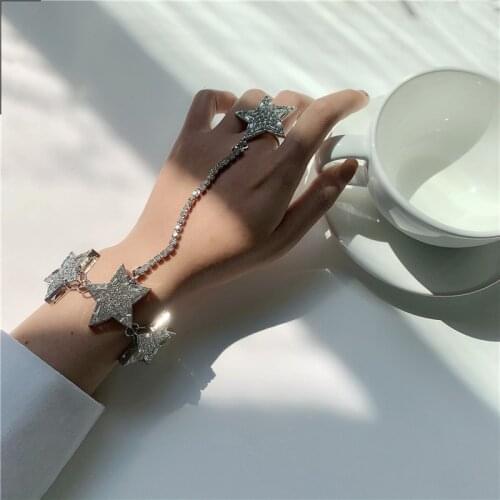 Simplicity Flashing Star Opening Ring Bracelet Design Fashion Ring Bracelet One Chain Female Party Bracelet Jewelry