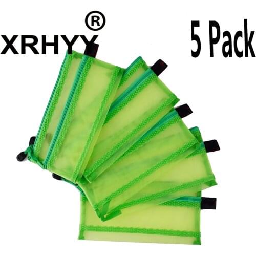 5 Pack A6 Double Zipper Mesh Pouch Pencil Pen Bag Document Storage Pouch For Travel Offices Supplies Travel Accessories-Green