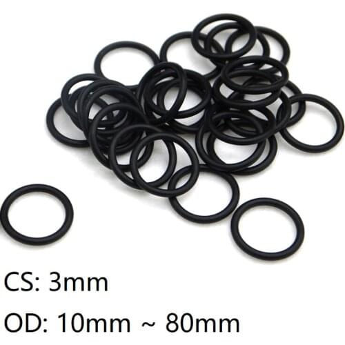 10pcs O Ring Gasket CS 3mm x 10 ~ 80mm OD NBR Automobile Nitrile Rubber Round O Type Corrosion Oil Resist Sealing Washer Black