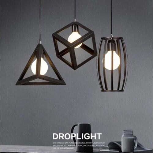 Vintage retro pendant lights LED lamp metal cube cage lampshade lighting hanging light fixture HM33