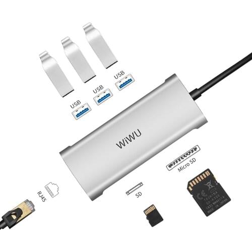 WiWU USB Hub Type C Hub for MacBook Pro Multi Ports USB 3.0 Hub RJ45 Adapter for Samsung Huawei P20/30 USB Splitter USB 3.0 Hub