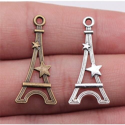 WYSIWYG 20pcs 30x13mm 2 Colors Antique Silver Color Antique Bronze Plated Tower Charm Star Tower Charms Tower With Star Charms