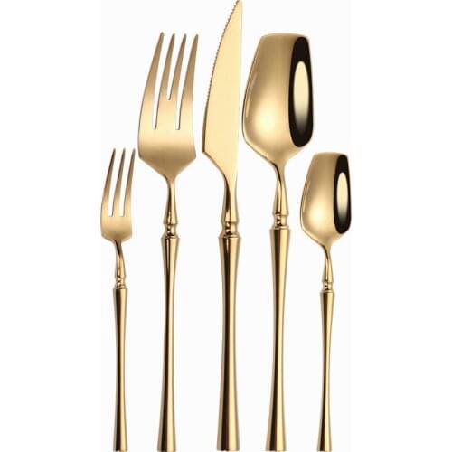 Mirror Gold Cutlery Set Stainless Steel Kitchen Fork Spoon Knife Set Coffee Tea Spoon Flatware Tableware Dinnerware Dropshipping