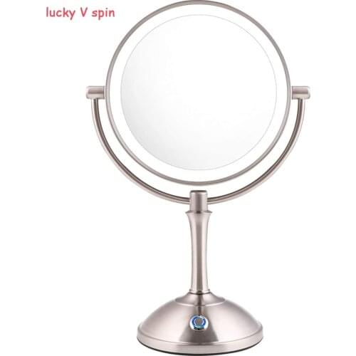 LED Makeup Mirror 10x Magnifying 8" Double Sided Lighted Vanity Makeup Mirror with Stand, Touch Button Adjustable Light mirror