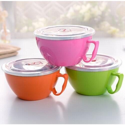 1PC 900ml S/Steel Bowl of Instant Noodles Food Grade Plastic Home Lidded Salad Bowl of Fresh Anti-hot Bowl Lunch Box KV 124