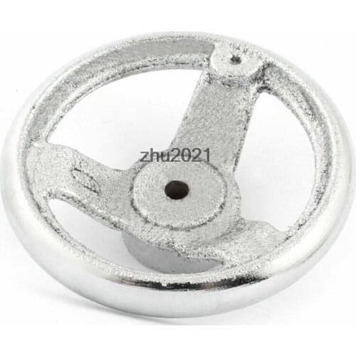 100mm 3 Spoke Round Iron Hand Wheel Silver Tone for Industrial Lathe