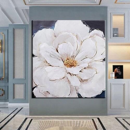 100% Hand Painted Oil Painting Modern White Flower Abstract Wall Pictures Wall Art Work Hand Made On Canvas Large Frameless