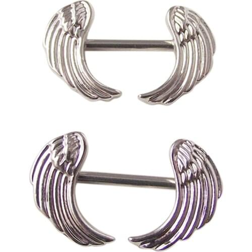 2Pcs /pair Wing 316L Medical Stainless Feather Body Nipple Rings Jewelry Women, Bar Barbell Piercing Nipple Pircing Ombligo