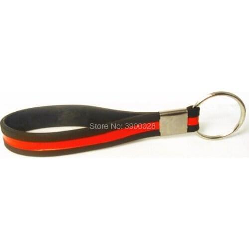 300pcs Keyring Thin Red line keychain silicone wristband bracelet free shipping by DHL