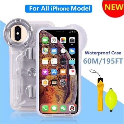 60M/195ft Underwater Diving Phone Case for iPhone 6 7 8/6 7 8 Plus/X XS XR XS MAX 360 Full Protection Waterproof Housing Cover