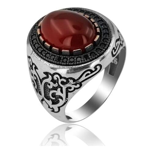 925 Silver Red Stone Casual Ring for Man