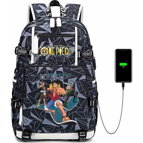 Anime One Piece Backpack USB Charging Oxford Casual School Bag Shoulder Bag Mochila Travel Bag Student Laptop Bag Rucksack