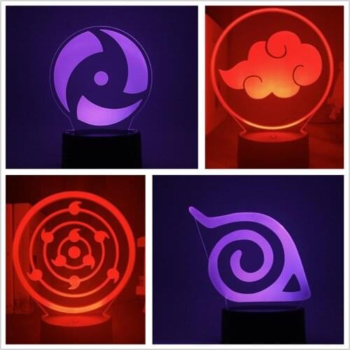 Naruto 3D Night Light Sharingan Akatsuki Logo LED Anime Figure Lamp Uzumaki Kakashi Uchiha Sasuke Shippuden Lampara Manga Lights