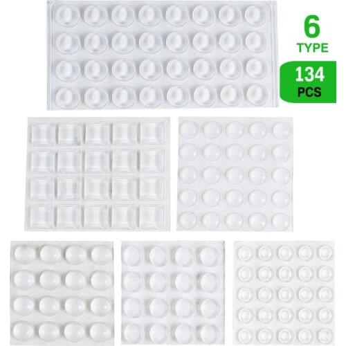 134pcs Cabinet Door Bumpers Kitchen Drawers Dampening Buffer Pads Clear Adhesive Bumpers Pad Reduce Noise Cupboard Silicone Feet