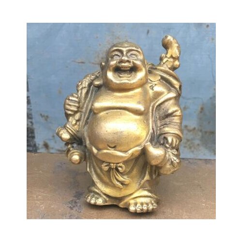 Free Shipping Chinese Buddhism Bronze Brass Happy Laugh Maitreya Buddha Yuanbao Money Statue