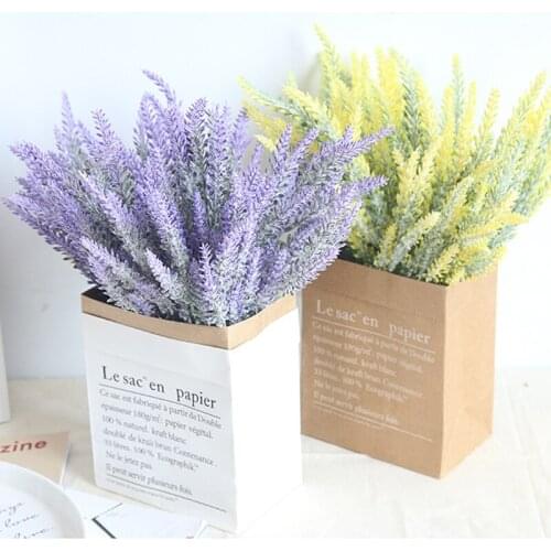 Lavender Plastic Artificial Flowers Romantic Provence Purple Bouquet with Green Leaves Wedding Home Table Decoration Fake Flower