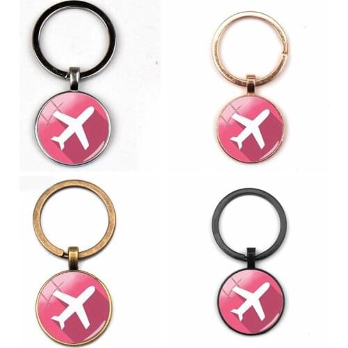 Cute Cartoon Airplane Charm Keychain Gift Cartoon Airplane Key Ring Travel Discovery Glass Dome Souvenir Traveler Party Car Bag