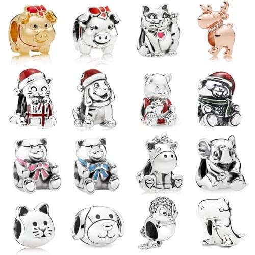 925 Sterling Silver Animal Charm Beads Enamel S925 Charms Fit Original Pandora Charm Bracelet for Women Jewelry Making Gifts