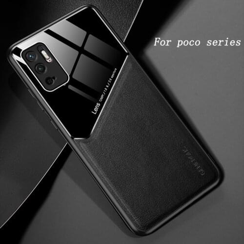PU Leather Phone Case for Xiaomi Poco M3 Pro Car Magnetic Holder Back Cover for Xiaomi Poco M3 Pro F3 X3 NFC GT 5G Bumper Cases