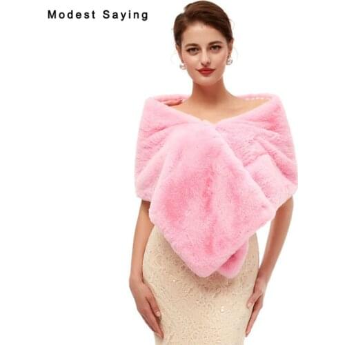 Elegant Pink Evening Party Faux Fur Shawls 2020 New Arrival Formal Women Boleros Stoles Prom Warm Wraps Wedding Accessories