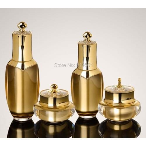 50ml Gold Crown shape Acrylic lotion bottle Makeup empty Essence Emulsion Pump Bottle High Quality empty Cosmetic container