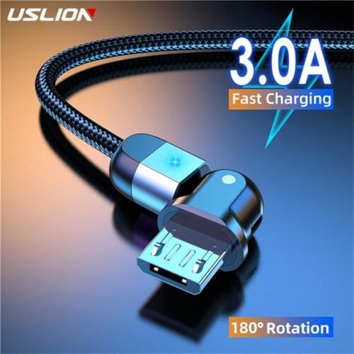 USLION Micro USB Cable Fast Charger 3A 180 Rotation Data Cord For Samsung S7 Xiaomi Redmi Note 5 Android Phone cable usb charger
