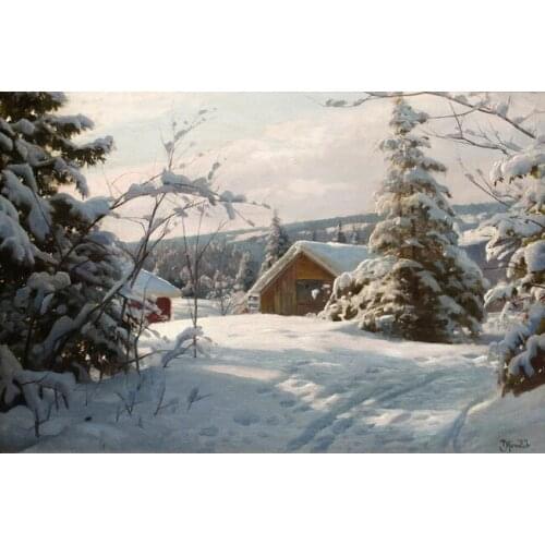 Free shipping classical winter snow wood house scenery canvas prints oil painting on canvas home wall art decoration pictures