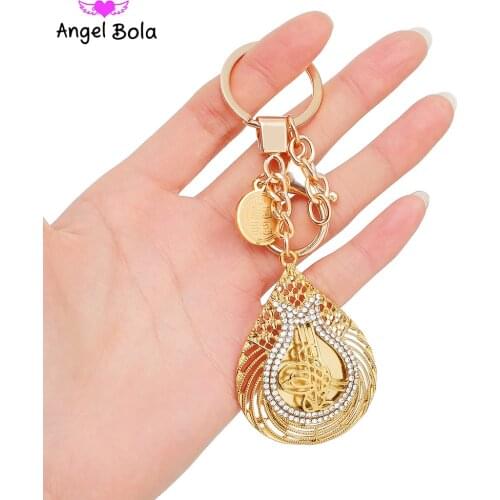 Wholesale Turk Key Ring with Crystal Muslim New Turkey Islam Coin Key Chains for Women Gift Gold Color Arabic Coin Allah Jewelry
