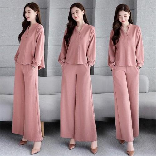 Set two-piece female 2021 spring new long suit high waist wide leg pants fashion solid color wild womens clothes