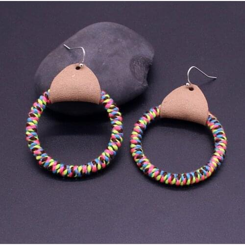 Leather Earrings Fashion Round Color Rope Leather Earrings & Ear Hooks Handmade Circle Bohemian Earrings Charm Jewelry Gifts