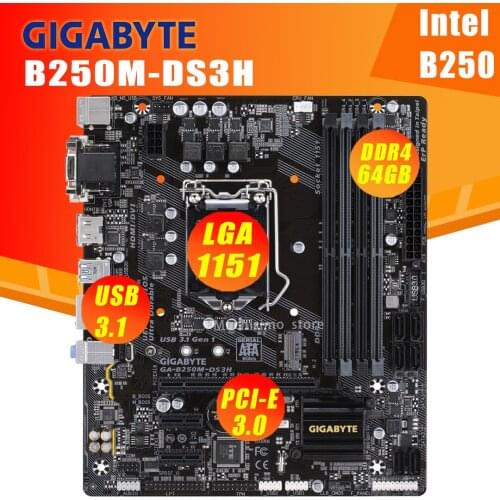 Gigabyte B250M-DS3H Motherboard LGA 1151 Support 6th/7th-Gen i7 i5 i3 DDR4 64GB M.2 SSD Desktop Intel B250 Placa-Mãe 1151 Used