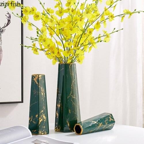 Marbling Ceramics Desktop Vase Hexagon Flower Arrangement Decoration Hydroponic Vases Three-piece Suit Ornaments Flower Vase